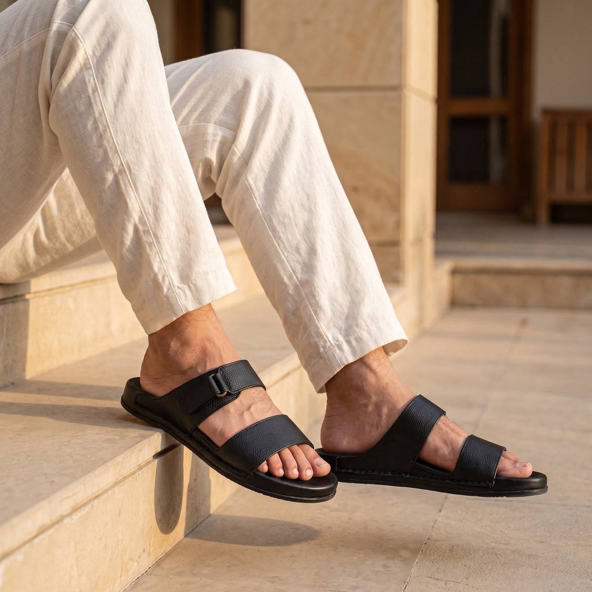 ZANK Men's leather Sandals – Premium Double Strap Slides